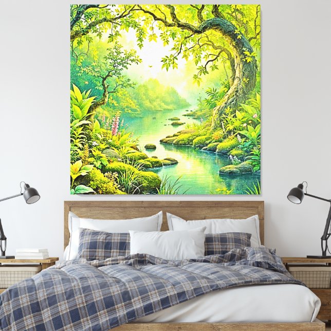 Sunlit Forest Landscape Canvas Print (Insitu(Bedroom))