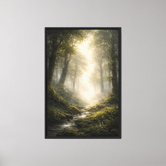 Sunlit Forest Stream Path Canvas Print