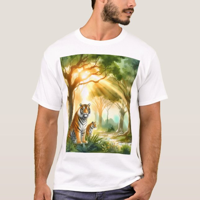 Sunlit Forest with Two Tigers T-Shirt (Front)