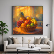 Sunlit Fruit Basket - Rich Pastel Painting Style
