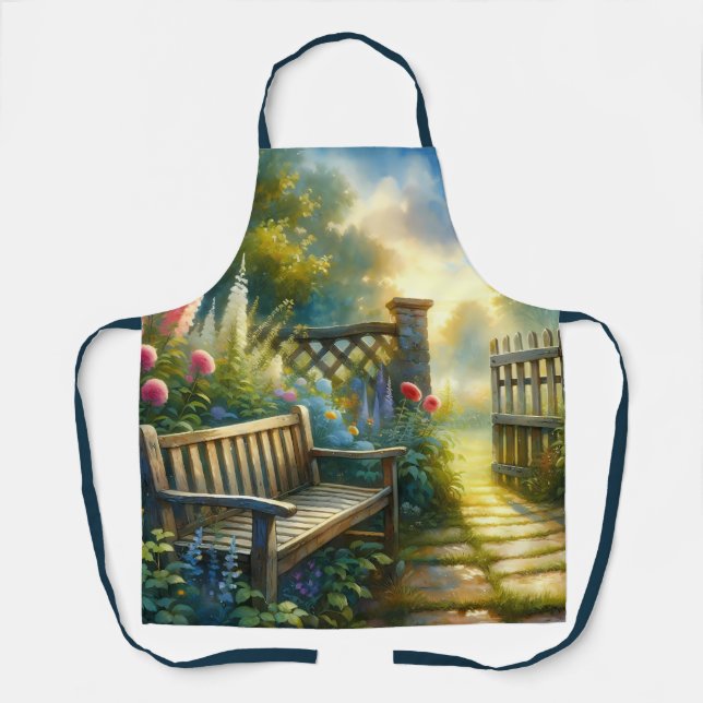 Sunlit Garden Pathway Gate Scene Apron (Front)