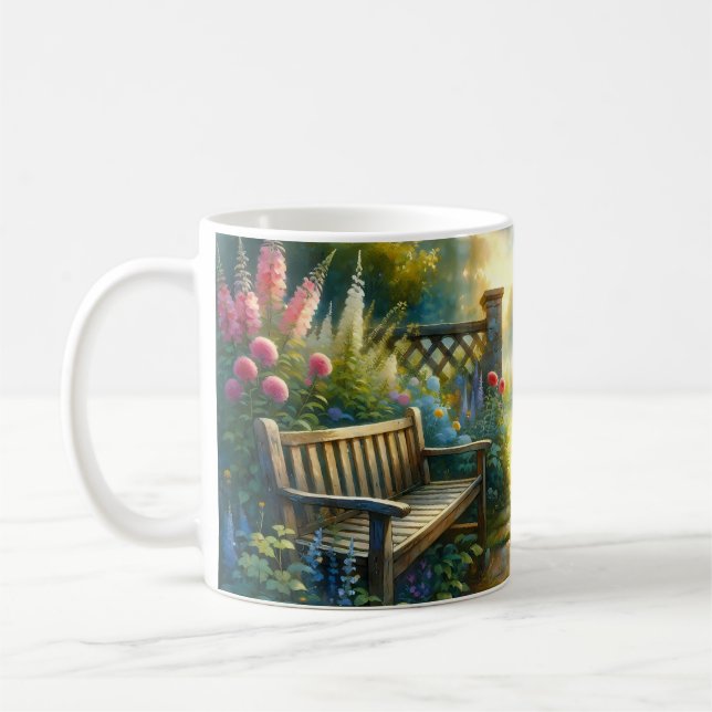 Sunlit Garden Pathway Gate Scene Coffee Mug (Left)