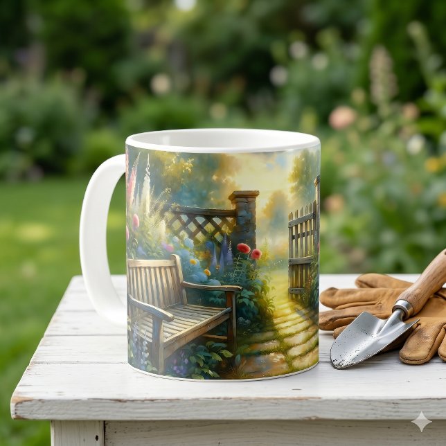Sunlit Garden Pathway Gate Scene Coffee Mug (Sunlit Garden Pathway Gate Scene Coffee Mug)