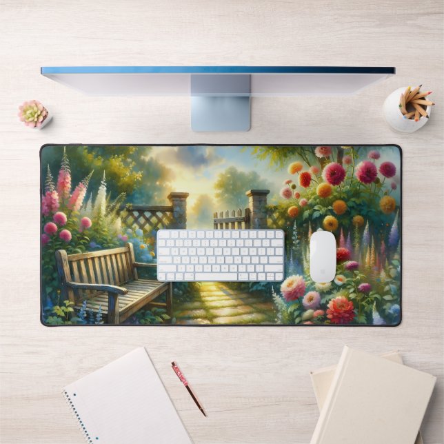 Sunlit Garden Pathway Gate Scene Desk Mat (Office 1)