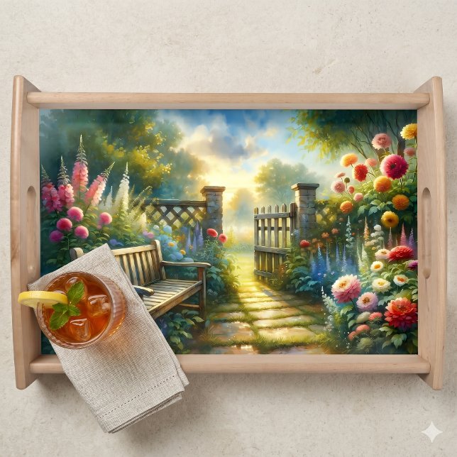 Sunlit Garden Pathway Gate Scene Serving Tray (Sunlit Garden Pathway Gate Scene Serving Tray)
