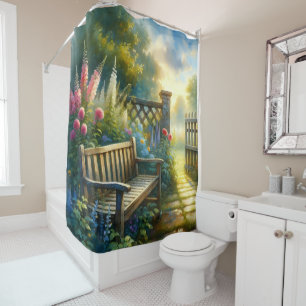 Sunlit Garden Pathway Gate Scene Shower Curtain