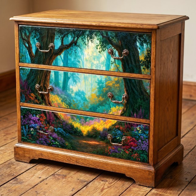 Sunlit Gnarled Bark Misty Teal Forest Decoupage Tissue Paper (Creator Uploaded)
