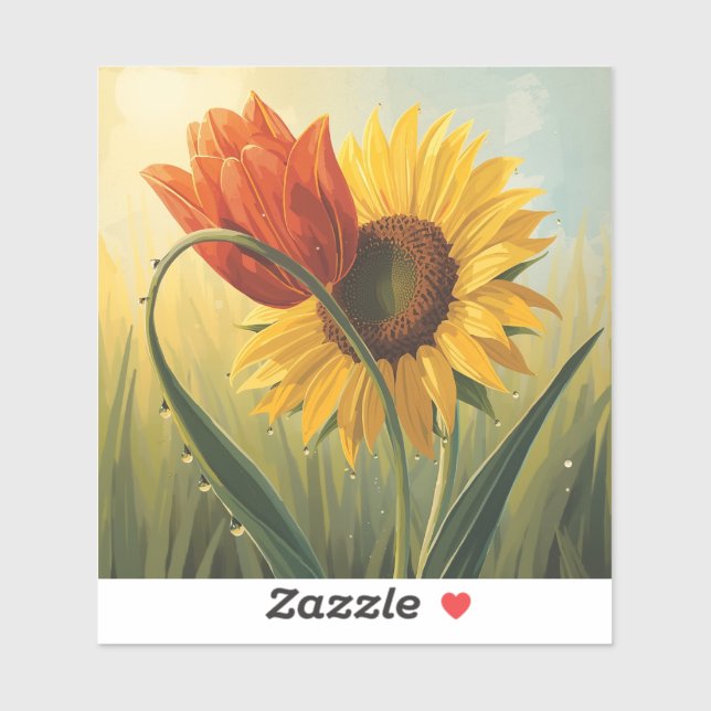 Sunlit Harmony: Stylised Floral Painting Art  Sticker (Sheet)
