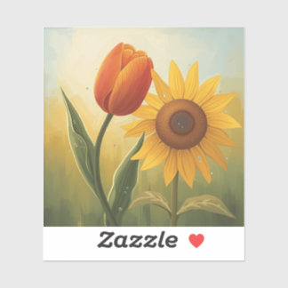 Sunlit Harmony: Stylised Floral Painting Art  Sticker