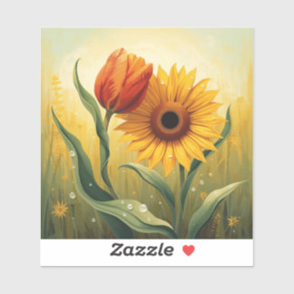 Sunlit Harmony: Stylised Floral Painting Art  Sticker