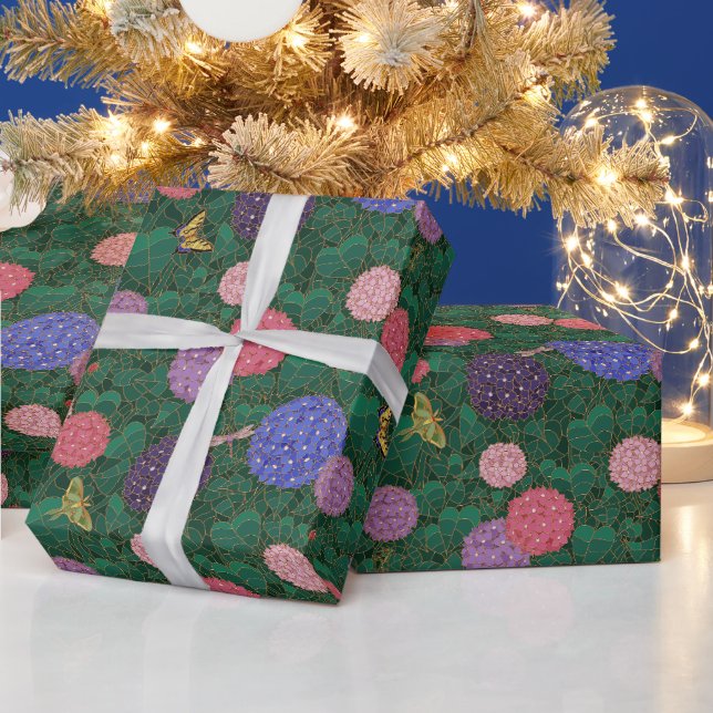 Sunlit Hydrangea Garden Bronze Medium Wrapping Paper (Holidays)