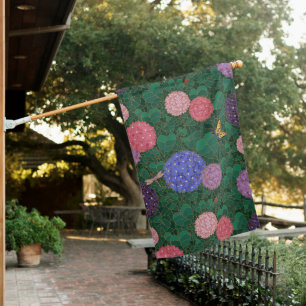 Sunlit Hydrangea Garden Butterfly Bonze Flag