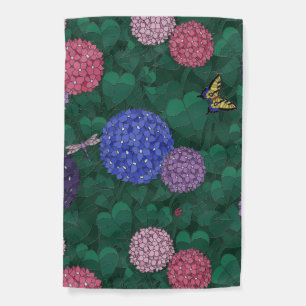 Sunlit Hydrangea Garden Butterfly Pewter Flag