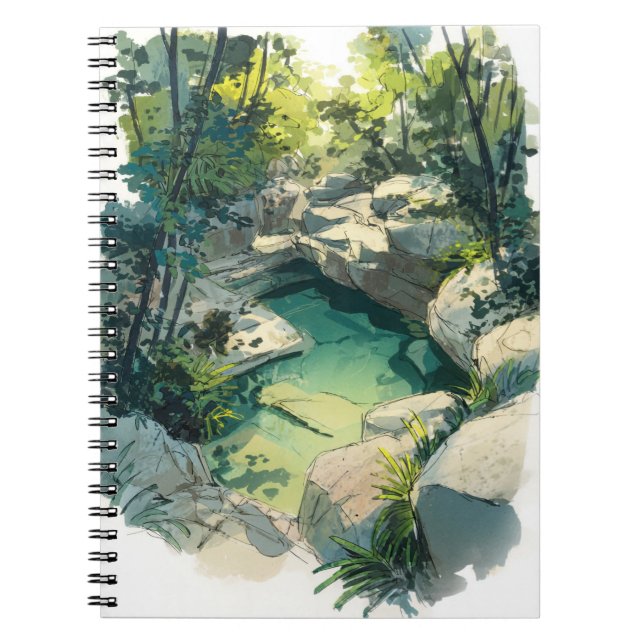 Sunlit Jungle Rock Pool Nature Escape Art Notebook (Front)