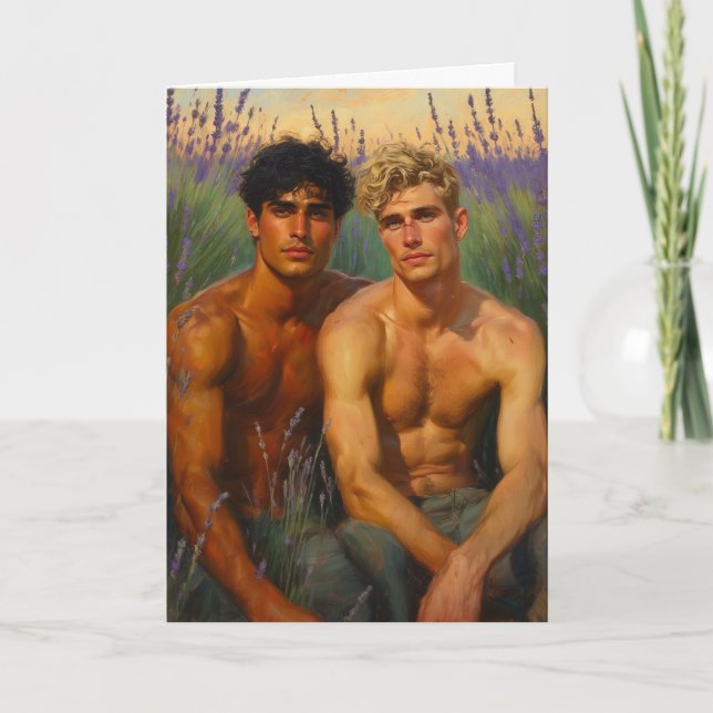 Sunlit Lavender Field Embrace Card (Front)