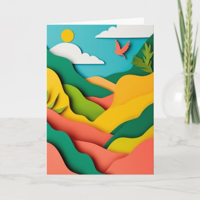 Sunlit Layered Paper Landscape Card (Front)