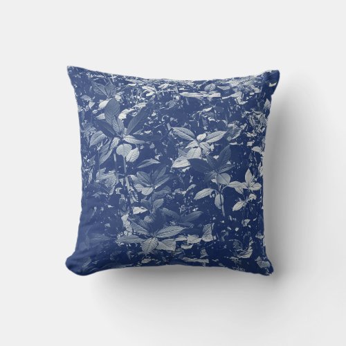 Sunlit Leaves _ Cyanotype Effect Throw Pillow