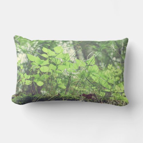 Sunlit Leaves Forest Green Outdoor Lumbar Pillow