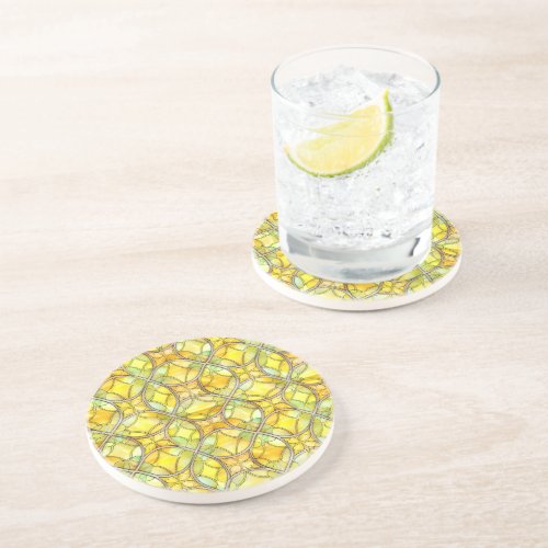 Sunlit Lemon Stain Glass Coaster