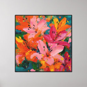 Sunlit Lilies Abstract Floral Painting Canvas Print