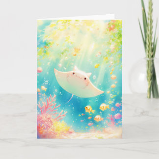 Sunlit Manta Ray Gliding Through the Reef Card