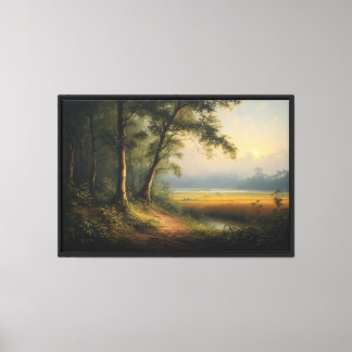 Sunlit Marsh and Forest Path Canvas Print