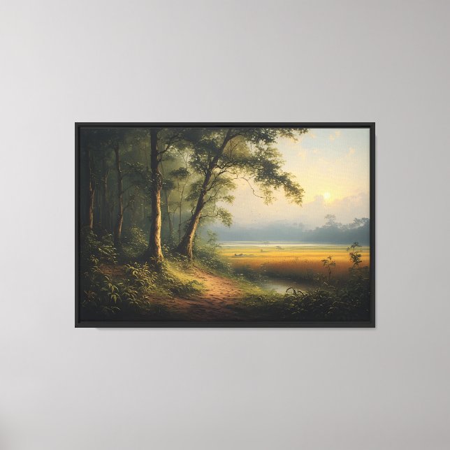 Sunlit Marsh and Forest Path  Canvas Print (Front)