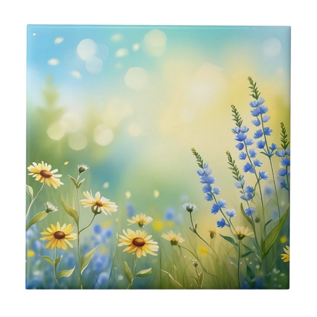 Sunlit Meadow Watercolor Ceramic Tile (Front)