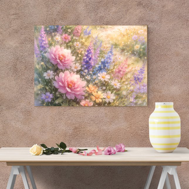 Sunlit Meadow with Blooming Peonies Faux Canvas Print (Creator Uploaded)