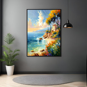 Sunlit Mediterranean Coast Impressionist Art Poster