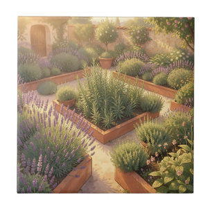 Sunlit Mediterranean Herb Garden Lavender Rosemary Ceramic Tile