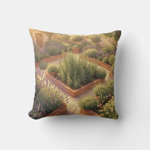 Sunlit Mediterranean Herb Garden Lavender Rosemary Throw Pillow