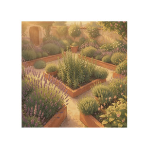 Sunlit Mediterranean Herb Garden Lavender Rosemary Wood Wall Art