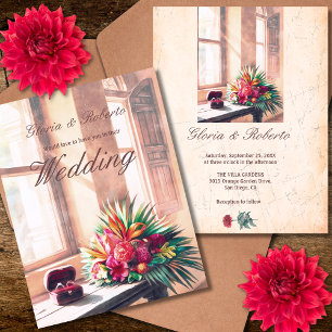 Sunlit Mexican Window Tropical Flowers Wedding Invitation