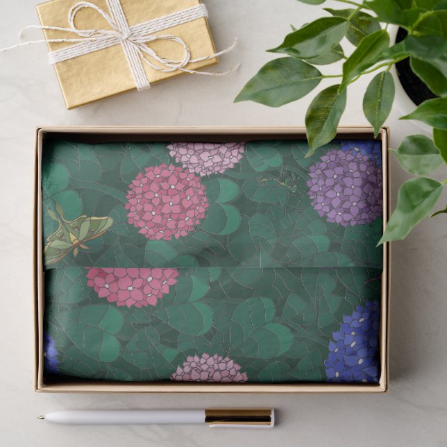 Sunlit Moth Hydrangea Garden Pewter Large Tissue Paper (Gift)
