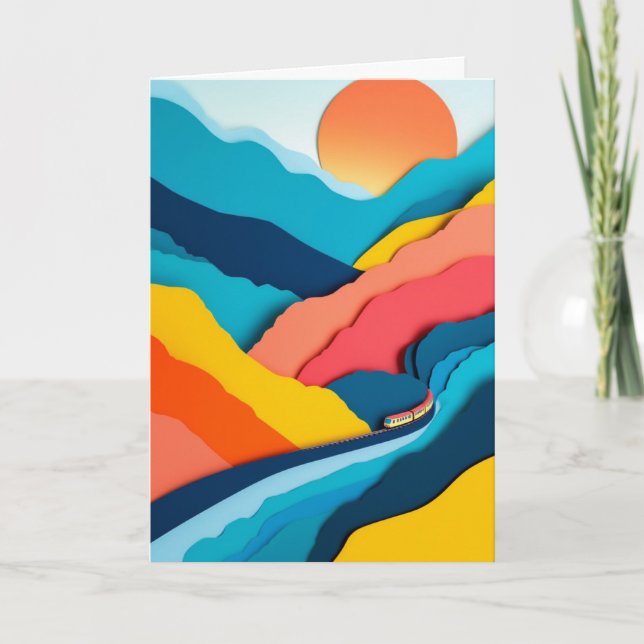 Sunlit Mountain Train Journey Card (Front)