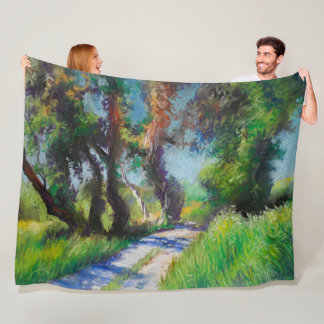Sunlit Olive Grove Pastel Landscape Fleece Blanket