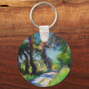 Sunlit Olive Grove Pastel Landscape Keychain