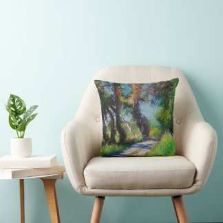 Sunlit Olive Grove Pastel Landscape Throw Pillow
