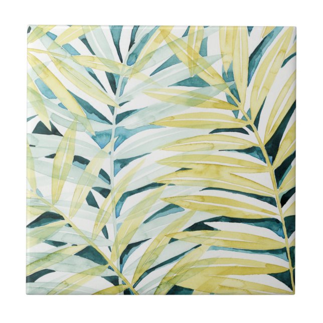 Sunlit Palms - Palm Tree Leaves Ceramic Tile (Front)
