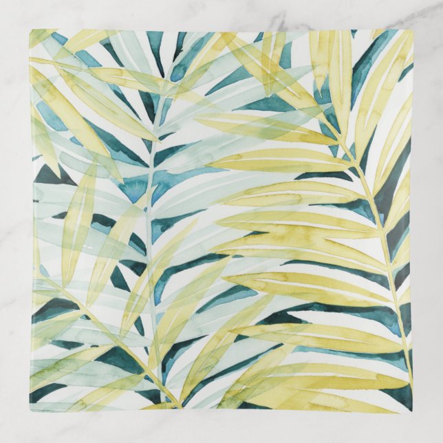 Sunlit Palms - Palm Tree Leaves Trinket Tray (Front)