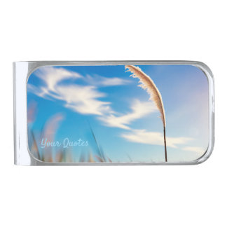 Sunlit Pampas Grass Against Deep Blue Sky Silver Finish Money Clip