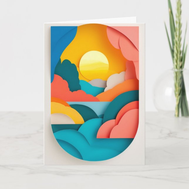 Sunlit Paper Cutout Landscape Card (Front)