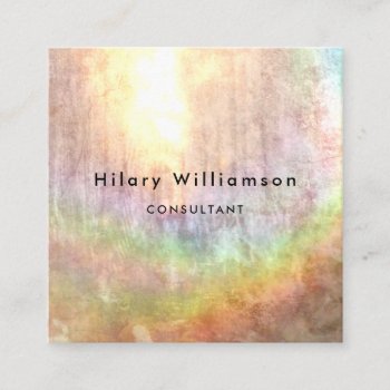 Sunlit Pastel Rainbow Grunge Square Business Card by TabbyGun at Zazzle