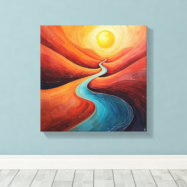 Sunlit Path – Abstract Winding River Art Print (Insitu(Wood Floor))