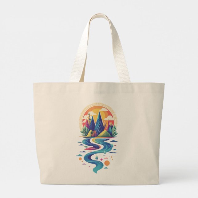 Sunlit Peaks and Flowing River Large Tote Bag (Back)