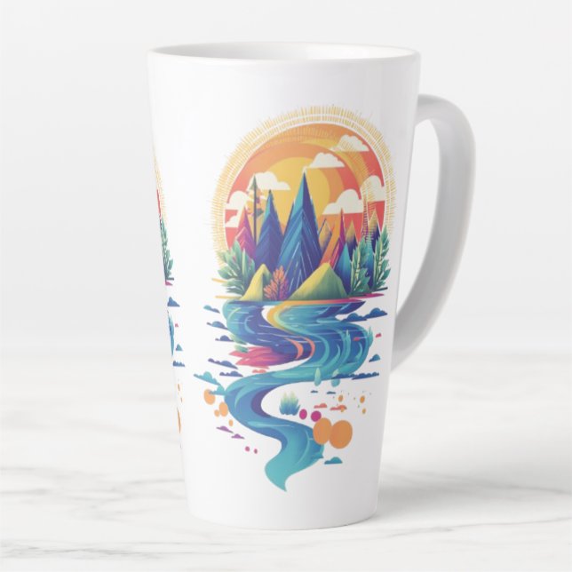 Sunlit Peaks and Flowing River Latte Mug (Right Angle)