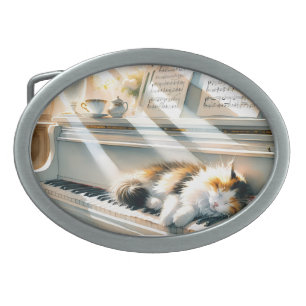 Sunlit Piano Cat Cottagecore Dream Belt Buckle