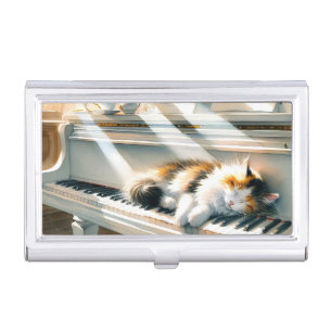 Sunlit Piano Cat Cottagecore Dream Business Card Case
