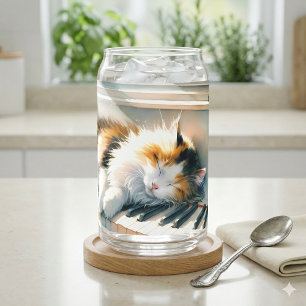 Sunlit Piano Cat Cottagecore Dream Can Glass